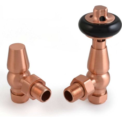 West Eton Traditional Angled Manual Radiator Valve and Lockshield - Brushed Copper (1/5)