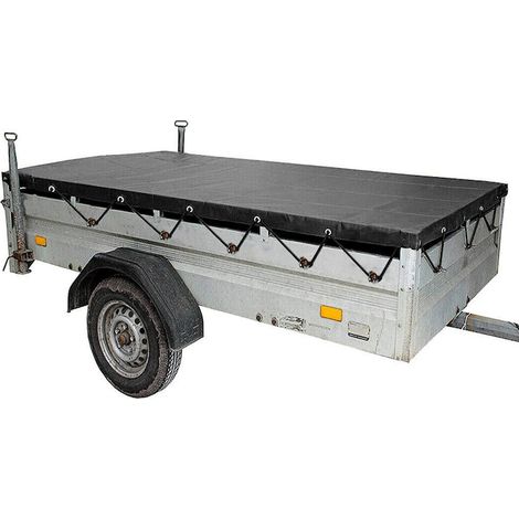 Bâche de remorque QttvbTna, en tissu Oxford enduit de PVC, maille aluminium, kit de montage complet, 208 x 114 x 13 cm, noire (1/5)