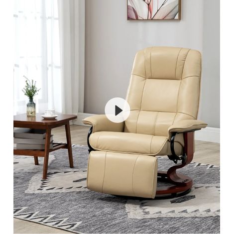 Sillón reclinable giratorio 360°, polipiel, blanco crema OKMYHOME (1/5)
