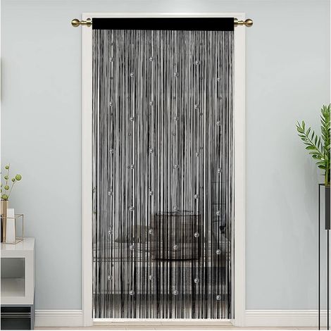 noir, 100 x 200 cmRideau de porte en perles, moustiquaire pour portes, fenêtres, cloison de séparation de pièces, panneaux de porte, de salon, de chambre à coucher, de placard (1/4)