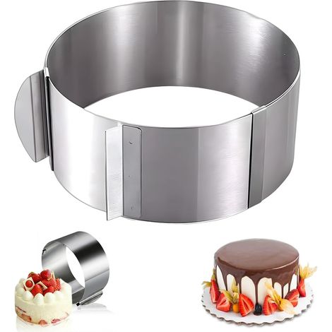 Round Stainless Steel Pastry Circle Diameter 15-30 cm Cake Ring Height 10 cm Adjustable Circle Frost Form Cake Design with Precise Graduation Inside for Dessert, Mousse (1/5)