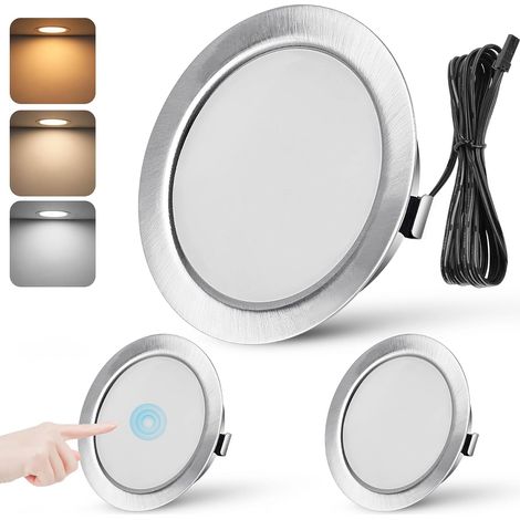 Spot LED Encastrable Dimmable 3W Spot LED 12V Extra Plat Spots de Plafond Blanc Chaud 3000K Blanc Neutre 4000K Blanc Froid 6000K Réglage Tactile Spot Encastrable avec câble de 2m, Lot de 6, Chrome (1/5)