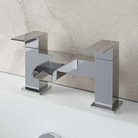 Bathroom Waterfall Bath Filler Mixer Tap Square Twin Lever Modern Chrome
