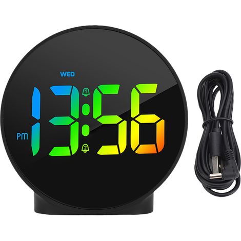 Horloge numérique LED, 10 couleurs changeantes, pour chambre à coucher, bureau de chevet, affichage coloré, couverture noire (1/5)