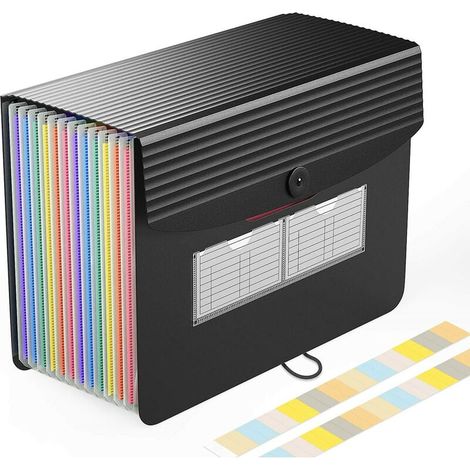 Classeur Accordéon - 12 Pochettes A4 - Fond Élargi Debout - Onglets Colorés - 1 Unité (1/5)