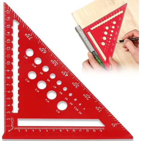 180mm Carpenter Square, Carpenter Square, 45 90 Degree Carpenter Angle Protractor for Woodworking Measurements, Angle Measure (Red)