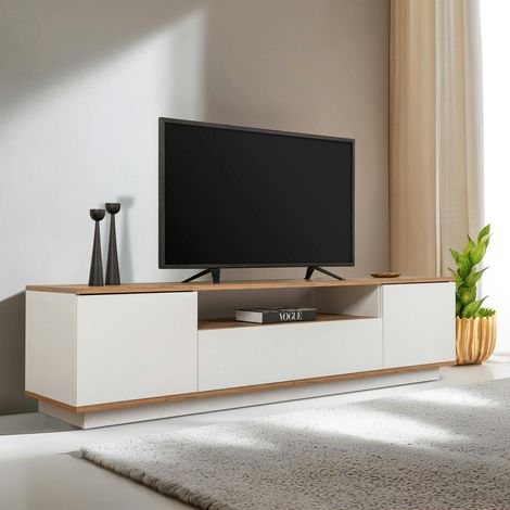 Meuble TV moderne 3 portes blanc et effet pin MARFA (1/5)