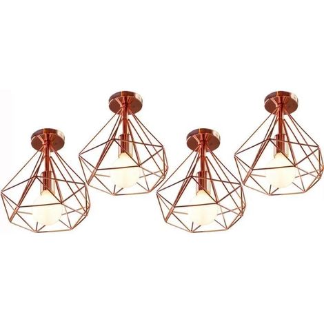 U-Do 4Pcs Plafonnier Luminaire Vintage Lampe Cage en Fer Or Rose E27 25cm Ampoule non Inclus (1/4)