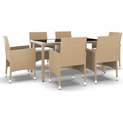Maison Exclusive - Set da Pranzo Giardino 7 pz Polyrattan e Vetro Temperato Beige (1/5)