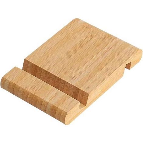 Support Telephone Portable - Bambou - 9 x 12 x 2 cm - Universel Pour Smartphone Et Tablette - Bureau Maison Voyage - 1 Piece