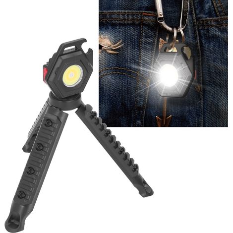 Lampe porte-clés COB 500 lm, mini lampe torche rechargeable, lampe de poche portable avec support pliable, idéale pour la pêche, la marche et le camping. (1/5)