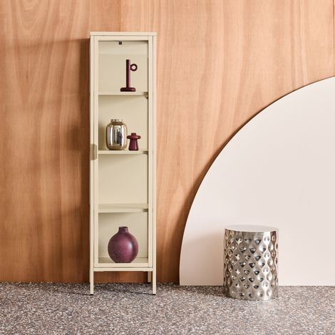 Buffet. vaisselier acier et verre trempé 1 porte 160cm beige - Arkansas (1/5)