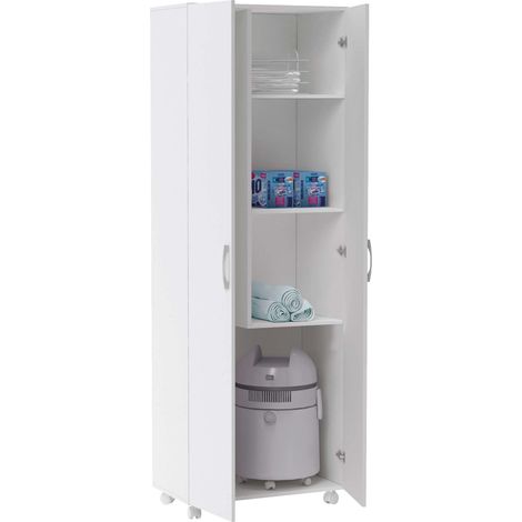 Armario Auxiliar Alto Multiusos Con Ruedas y 2p Color Blanco 72x183 cm