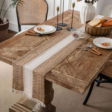 Nappe De Table - Coton Et Lin Épais - Bord Frangé - Pour Décoration De Cuisine Maison Mariage Bohème - 1 Pièce (1/5)