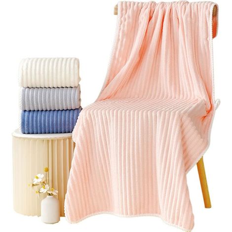 Serviette de bain rose, 70 x 140 cm, douce, ultra-absorbante, légère et à séchage rapide. En polaire corail, idéale pour la salle de bain. (1/5)