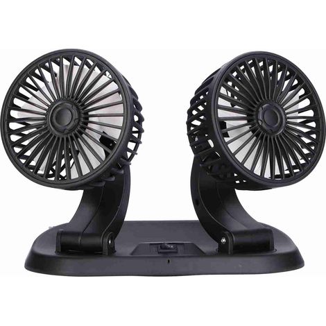 Ventilateur électrique pour voiture, rotation à 360°, double tête, 5 pales, alimentation USB, équipé d'un autocollant numéro de stationnement pour véhicules. (1/5)