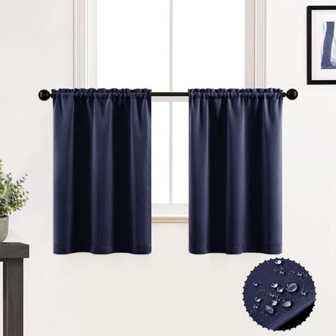 Cantonnière de cuisine imperméable avec couvre-tringle de 60 cm pour petites portes d'entrée et fenêtres, lot de 2 - Bleu (1/5)