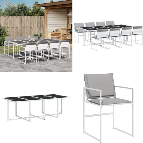 Ensemble à manger de jardin avec coussins 9 pcs blanc textilène - Meubles De Jardin - Salon De Jardin - Set De Jardin - Table De Jardin - Chaises De Jardin - Home & Living (1/5)
