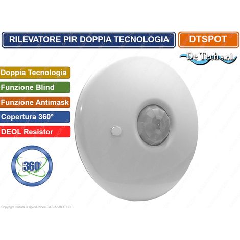 PIR SENSORE RIVELATORE DOPPIA TECNOLOGIA MONTAGGIO A SOFFITTO 360Â° BLIND ANTIMASK DTSPOT (1/2)