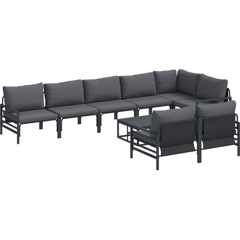 Maison Exclusive - Conjunto de sofás de jardín 9 uds. Negro Acero (1/5)