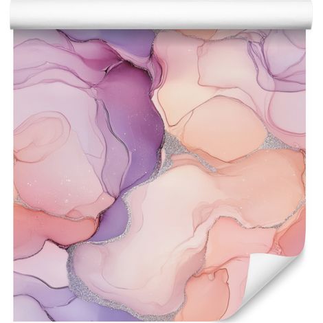 Papier peint corail encre, rose poudré et violet pour salon et chambre 50x1000 (1/5)