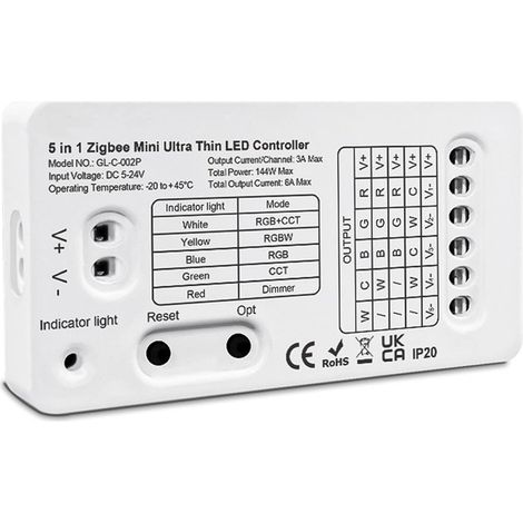 Mini ZigBee Controller 12V 24V 5 In 1 Per Striscia Led Da Mono Colore Fino a 5 Canali Con Philips HUE 3.0 e Amazon Alexa Echo (4ª generazione) o Echo Studio