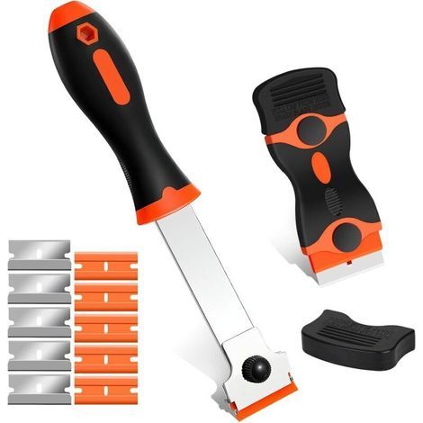Ensemble d'outils de Grattoir Grattoir à Double Tête + Grattoir à long manche 10Raclettes de en Plastique +10pièce Lames Métalli (1/5)