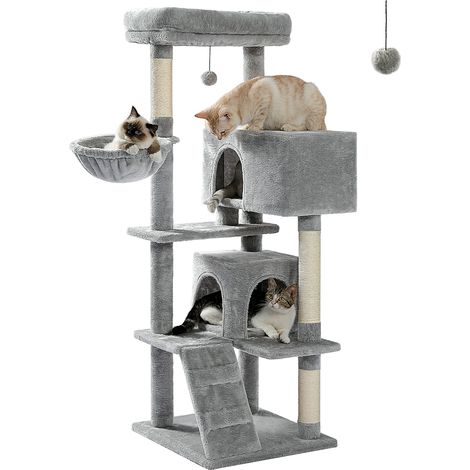 Pawz Road – Arbre à chat xl 143 cm – Condo double et poteau griffoir – Coussin amovible – Pour grands chats – Dimensions 55 x 70 cm (1/5)