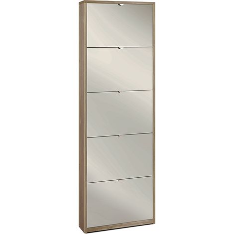 Scarpiera Salvaspazio 5 Ante con Specchio 12 Paia 63x190x18 cm Noce Stelvio (1/3)