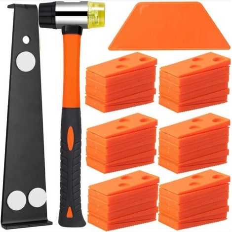 SABIR Kit d'Installation pour Sol Stratifié, Kit Pose Parquet Stratifié avec 60 Entretoises Bloc de Frappe, Barre de Traction Robuste et Maillet en Fibre de Verre, Poignée Souple Antidérapante (1/5)