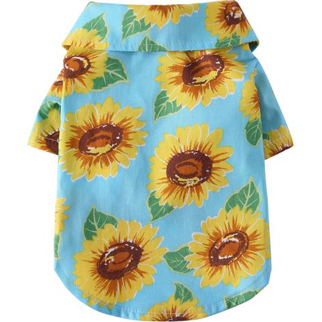 Chemise Hawaïenne Pour Chien - Impression Tournesol Été - Coton Et Polyester - Boutons Pression - Taille S À Xl (1/5)