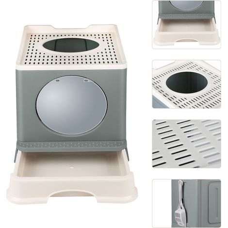 toilette pour chat Bac à Litière Fermé détachable portable Facile à nettoyer avec tiroir beaucoup d'espace gris 483934cm (1/5)