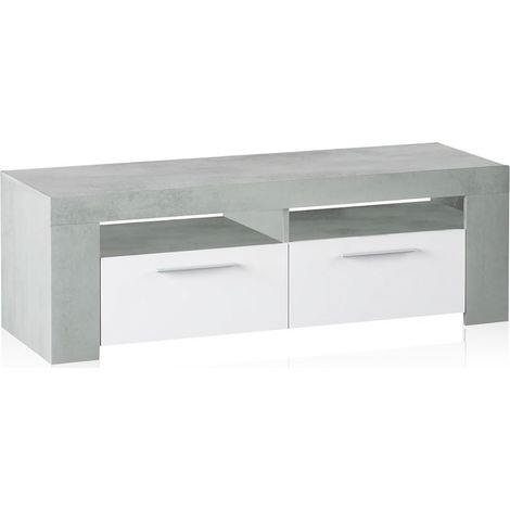 Mobile TV Con 4 Vani Portaoggetti Modulo Porta TV Moderno Con Ante E Vani A Vista Per Soggiorno Supporto TV Grandi Dimensioni 120 x 42 x 40 Cm Bianco Lucido e Grigio Cemento