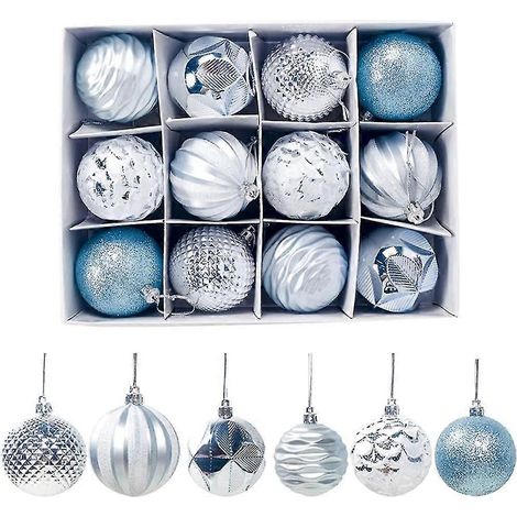 12 Stück 5,5 cm große, unzerbrechliche Kunststoff-Weihnachtskugeln als Dekoration für Weihnachtsbaum, Partydekoration und Anhänger (silber) (1/5)
