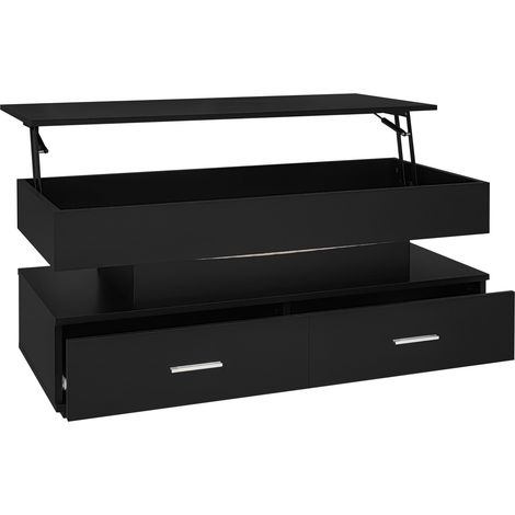 Höhenverstellbarer Couchtisch 100x50x44 cm schwarz mit LED, 2 Schubladen, offenes Fach (1/5)