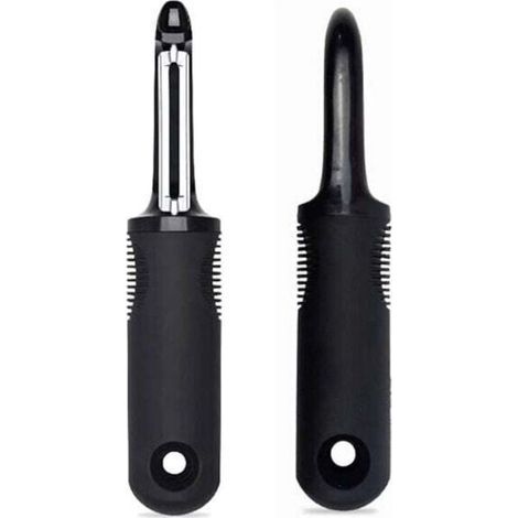 Vegetable peeler, peeler, tomato peeler, sharp stainless steel blade, rotating blade, with cutouts, suitable for peeling fruits and vegetables (2 pieces, black) (1/4)