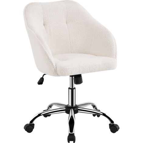 Yaheetech Sedia da Ufficio Scrivania Ergonomica in Velluto Imbottita Girevole a Rotelle Reclinabile Altezza Regolabile Portata 136 kg Avorio