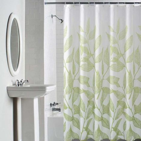 150x180cm Rideau de Douche Vert Blanc avec 12 Crochets Polyester Imperméable Anti Moisissure Lavable Machine