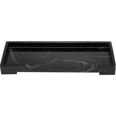 Plateau de rangement noir pour meuble-lavabo et réservoir de toilettes, style marbre, avec compartiments intégrés. (1/5)