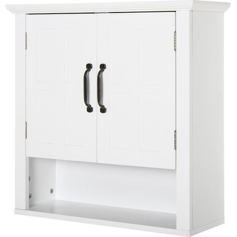 Armoire murale salle de bain 2 portes 2 étagères niche 60x20x58 cm blanc