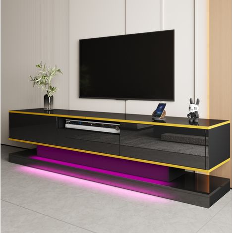 Mobile TV 180 cm nero con 3 cassetti, vani portaoggetti e illuminazione LED colorabile (1/5)