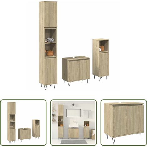 vidaXL Sonoma-Eiche - 3-tlg. Badmöbel-Set Sonoma-Eiche Holzwerkstoff (1/5)