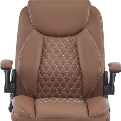 Sedia da ufficio ergonomica marrone in pelle con supporto lombare e braccioli ribaltabili (1/5)