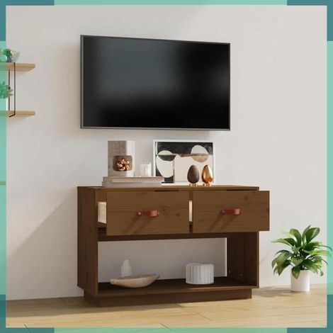 821525 Meuble TV Marron miel 90x40x60 cm Bois de pin massif (1/5)
