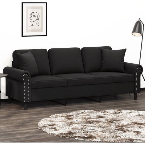 3-Sitzer-Sofa mit Zierkissen Schwarz 180 cm Samt