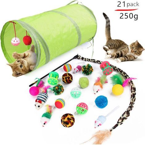 Lot de 21 jouets pour chats, jouets pour chatons, tunnel et balle pour chats, accessoires de jeu pour chatons, couleurs aléatoires (1/5)