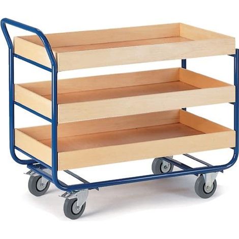 Rollcart Tischwagen mit 3 Etagen 775x475mm Buchedekor 80mm Rand (1/2)