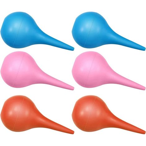 6 seringues auriculaires 30 ml en caoutchouc pour bébé, enfants et adultes, outil de nettoyage et retrait de cérumen, modèle poire à pression, couleurs rose, orange et bleu (1/5)