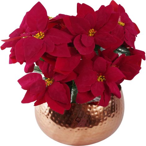 Artificial Christmas Xmas Poinsettias Copper Curve Large Metal Planter (1/5)