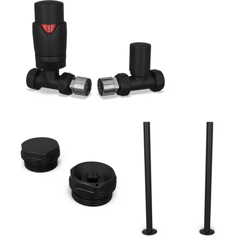 Stirling Bold - Thermostatic Radiator Valve & Installation Kit - Black Straight 15mm